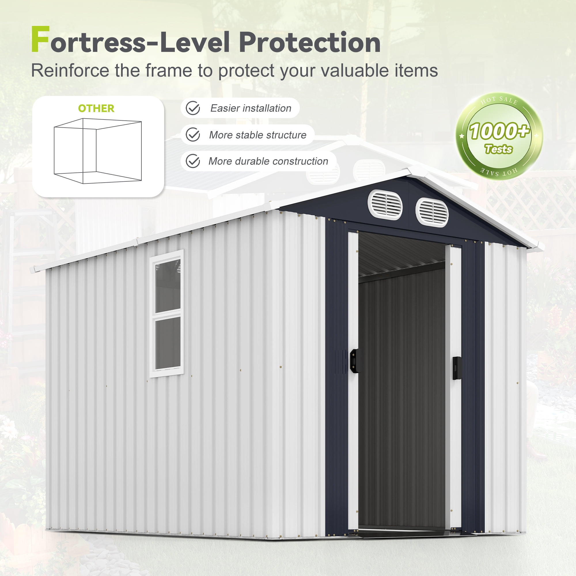8x6FT Outdoor Storage Shed, All-Weather Metal Garden Tool Shed with Lockable Doors, Air Vents, Clear Window for Backyard Garden Patio