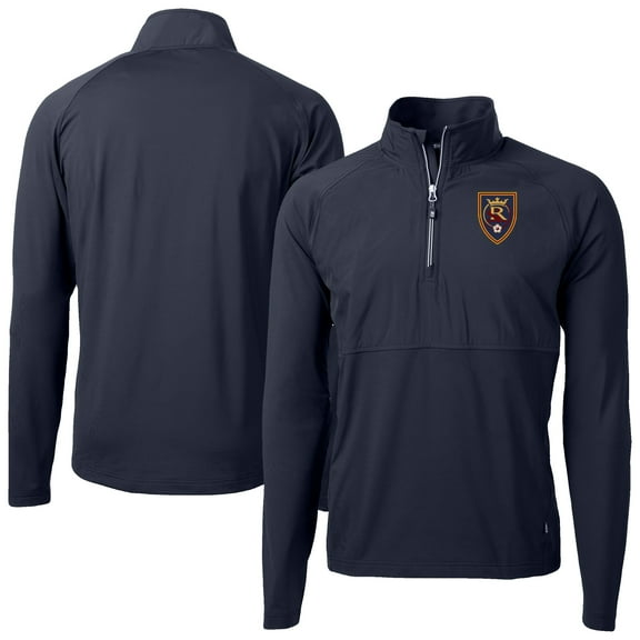 Men's-Cutter & Buck Navy/ Real Salt Lake Adapt Eco Knit Hybrid Recycled Raglan Quarter-Zip Top