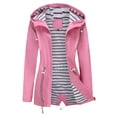 thumbnail image 3 of Baqcunre Plus Size Tops For Women Ladies' Solid Hooded Slim Pocket Hooded Striped Raincoat Windbreaker Coat Tops For Women 2023 Trench Coats For Women Red 2 4XL, 3 of 5