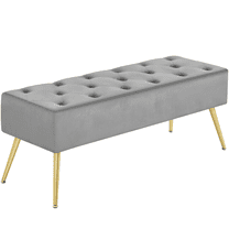 Topeakmart Modern Velvet Bench Upholstered Ottoman Footrest Stool Button Tufted with Gold Metal Legs, Gray