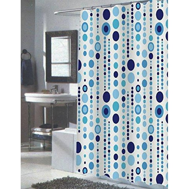 Retro Blue Bubble Extra Long Fabric Shower Curtain Size 70 inch x 84