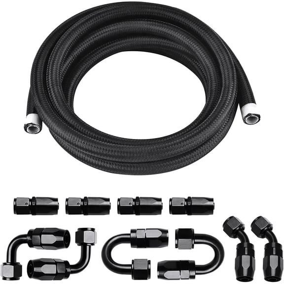 Piodelo 6AN 10FT PTFE E85 Nylon Braided Fuel Line Fitting Kit with 10 Adapters