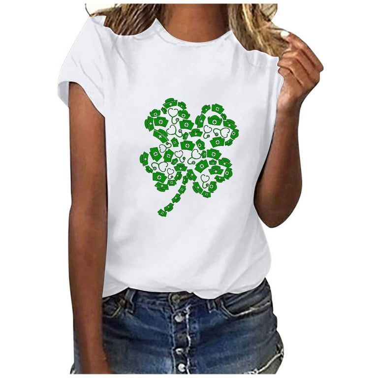 HAPIMO Savings Women's St.Patrick's Day Shirt Crewneck Tee Shirt Clover  Graphic Print Pullover Cozy Casual Raglan Tops Short Sleeve Shirts for  Women