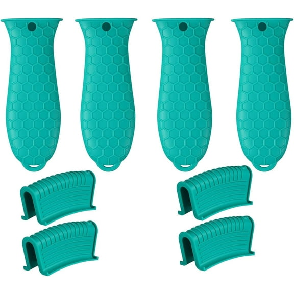 8 Pcs Non-Slip Silicone Hot Handle Holder & Assist Grip, Potholder for Cast Iron Skillets, Heat Resistant Handle Cover Sleeve for Frying Pans, Casserole, Cookware Handle, Lake Blue