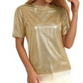thumbnail image 4 of Adeawade Womens T Shirts Shiny Glossy Solid Color Turtleneck Short Sleeve Tee Shirt Top Adorable Clothes Yellow Xl, 4 of 9