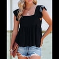 thumbnail image 4 of Blusa Informal de Mujer con Cuello Cuadrado, Volantes, Mangas y Peplum, Estilo Babydoll, Sin Mangas, Color Negro, Talla S, 4 of 10