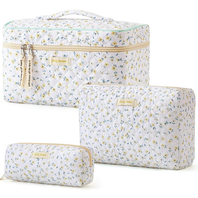 Bolsa de maquillaje HBSelect acolchada de algodón para viajes, 3 unidades, para mujeres y niñas