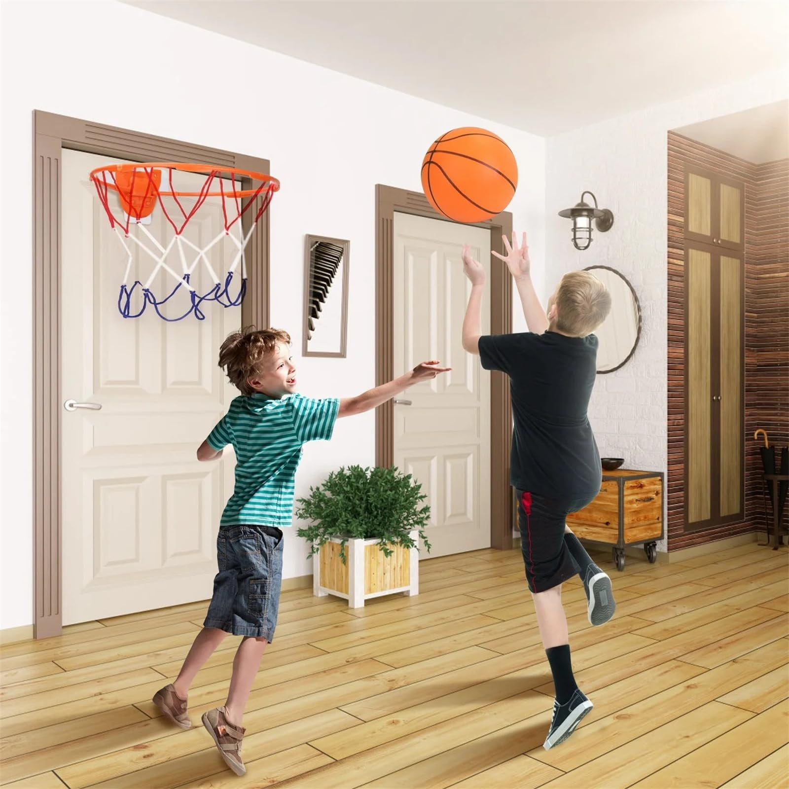 Wall-Mounted Silent Basketball Hoop Set - Adjustable Height, Quiet Dribbling for Kids & Adults, All-Weather Home Gym
