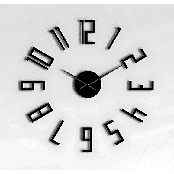 Contemporary Giant Digit DIY Wall Clock Simple Numbers Quiet Sweep Mirror Effect Bedroom Wall Decor Size Adjustable Clock Watch(Black,27inch)