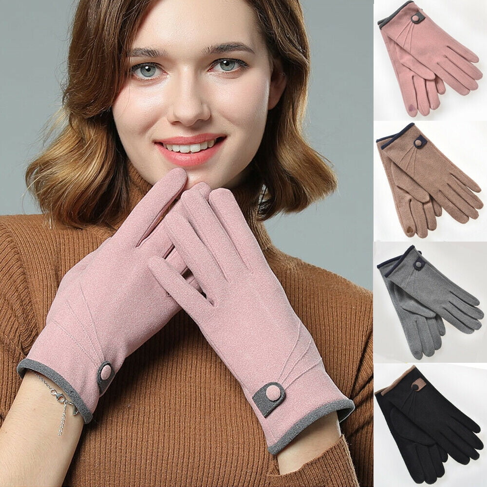 Ladies Girls Women Fleece Thermal Warm Textured Touch Screen Full Finger Gloves 