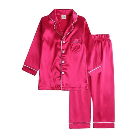 

Toddler Boys Girls Autumn Silk Satin Pajamas Long-Sleeved Trousers Ice Silk Button Pajamas Set for 9M-12T