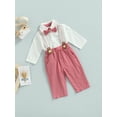 thumbnail image 3 of Qiylii Baby Boy Shirt Romper + Pants + Bow Tie + Adjustable Straps, Elastic Waist Gentleman Style Spring Clothing,0-3Years, 3 of 9