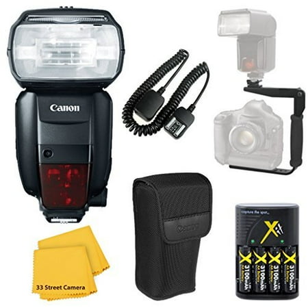 Canon 600EX-RT Speedlite Flash Accessory Bundle Kit + Flash Bracket + AA Battery Charger + TTL Cord + Flash Diffuser + Microfiber Cleaning Cloth for Canon EOS Rebel T6i, T6s, (Best Flash For Canon Rebel)