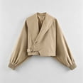 thumbnail image 3 of TGSLY Asymmetric Wrap Belt Cropped Coat for Women Lightweight Shawl Lapel Open Front Jacket Loose Casual Solid Color Puff Long Sleeve Crop Outerwear L, 3 of 8