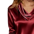 thumbnail image 3 of KDDYLITQ Women's Satin Tops 3/4 Sleeve Silky Blouses Cowl Neck Solid Colors Trendy T Shirts Soft Evening Clothes Wine XL, 3 of 7