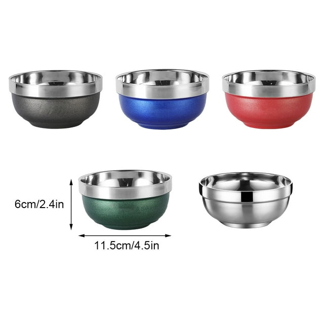 10Pcs Stainless Steel Double-Layers Anti-Rust Thermal Bowl Rice Mixing Instant Noodles Container Household Kitchen Utensils Steel Color
