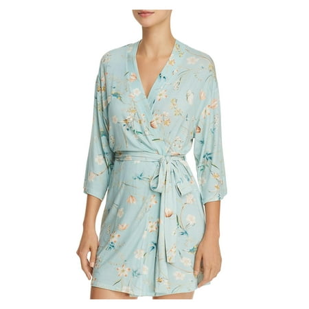 

Flora Nikrooz Womens Tie-Front Floral Print Short Robe Blue S