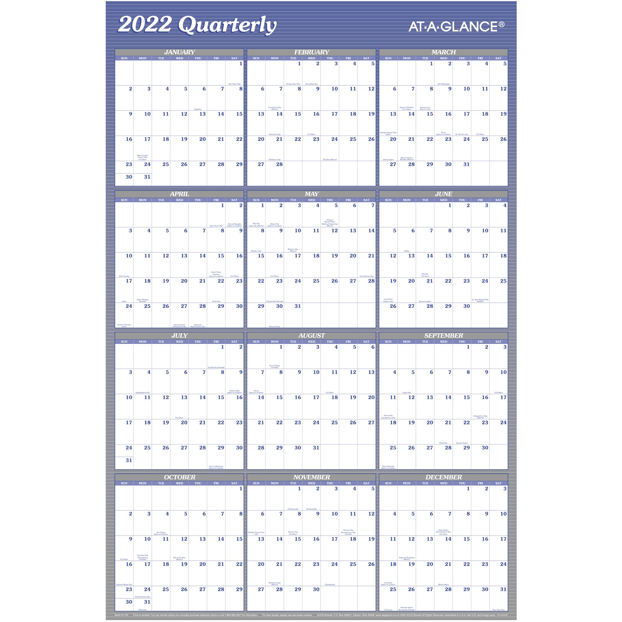 AT-A-GLANCE Vertical/Horizontal Reversible Erasable Yearly Wall Calendar, 36" x - Walmart.com 