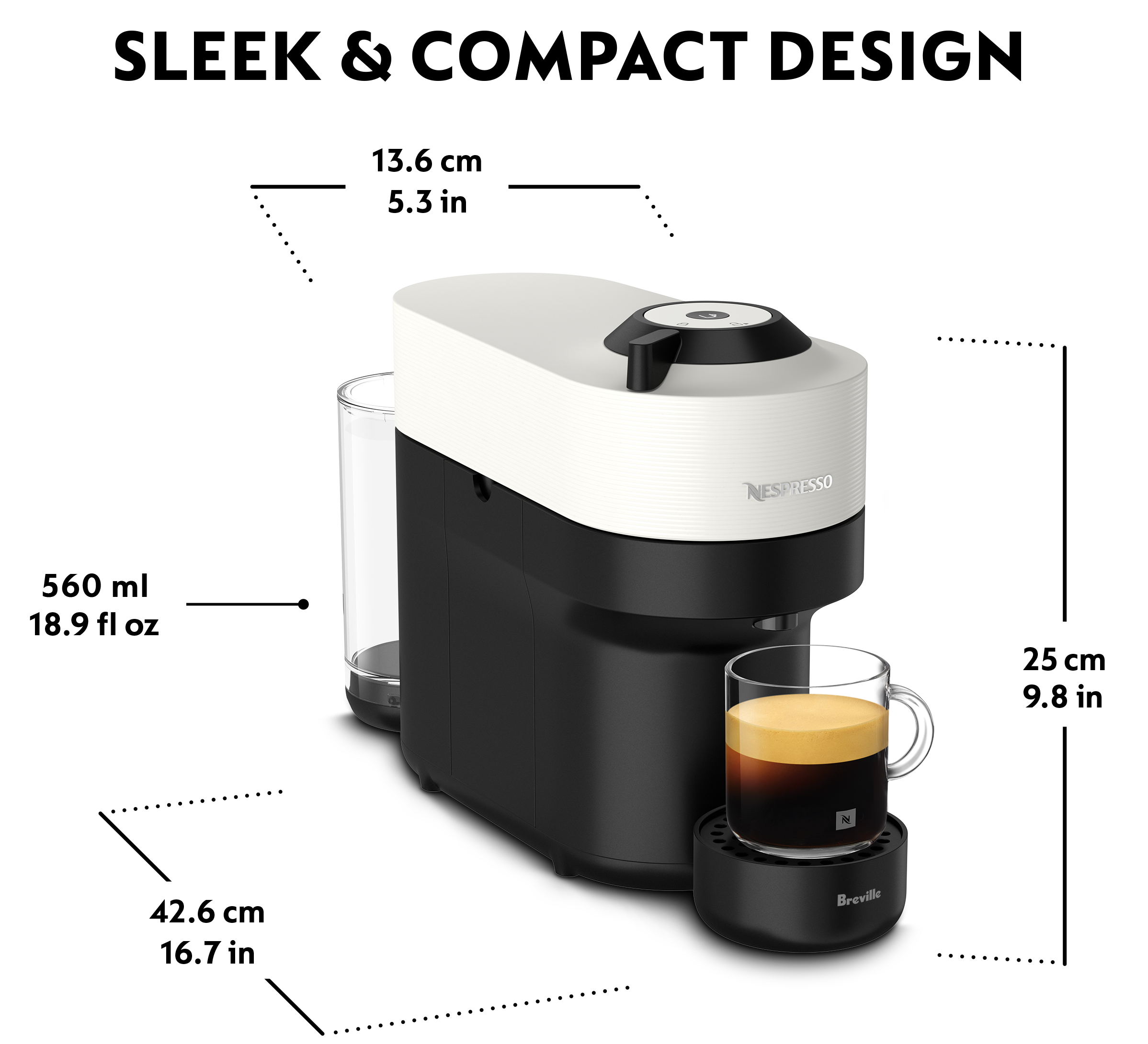 Machine à café et expresso Nespresso Vertuo Pop Coconut White de Breville 6 Tailles de Café