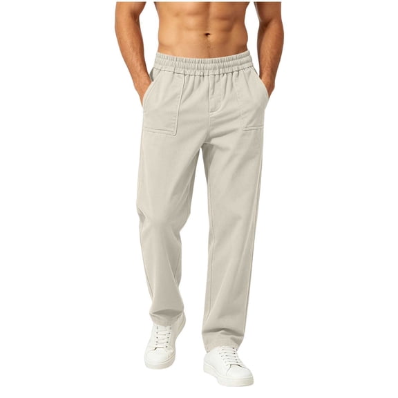 Cmfcv Sweatpants for Men Relaxed Fit Full Elastic Waist Twill Trousers Straight Leg Casual Basic Pants with Pockets