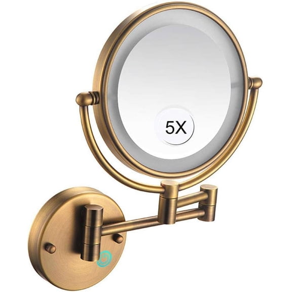 Wall Mirror, Wall Mounted Makeup Mirror with LED Lighted,Double Sided Swivel Vanity Mirror,360 Degree Swivel,Flexible Gooseneck,and Locking Suction,for Bathroom
