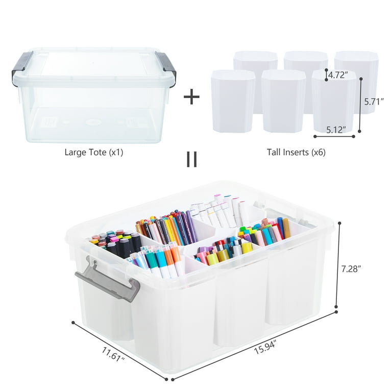 mDesign Stackable Plastic Craft, Sewing Storage Bin Box + 32 Labels - Gray