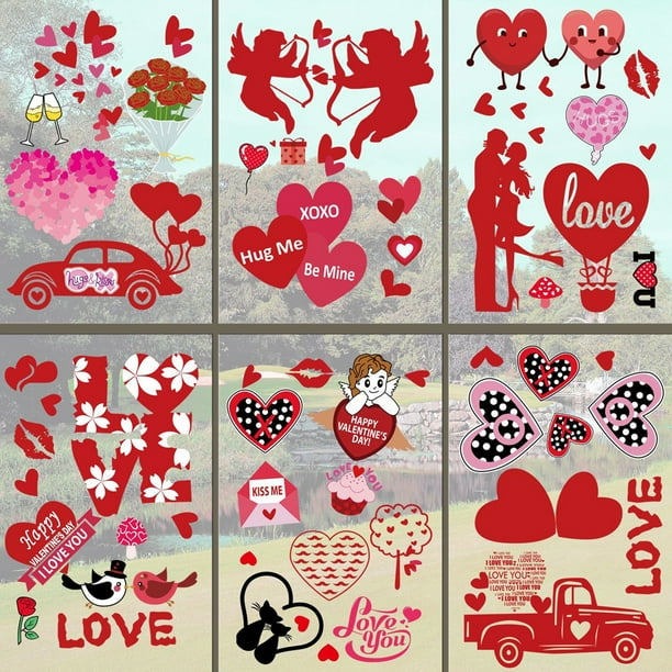 8 Hojas de Adhesivos para Ventanas del Día de San Valentín, Pegatinas para Ventanas de Gnomos, Adhesivos para Ventanas con Corazón, Decoraciones para Bodas, Fiestas del Día de San Valentín