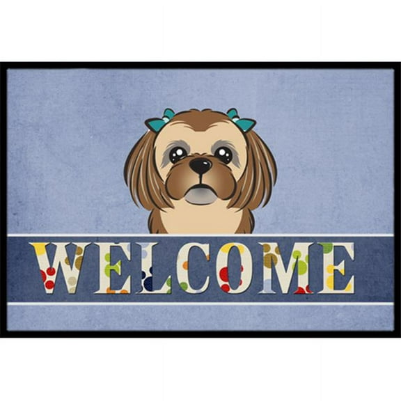 Caroline's Treasures BB1435MAT Chocolate Brown Shih Tzu Welcome Door Mat, Indoor Rug or Outdoor Welcome Mat 18x27