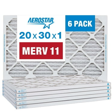 Aerostar 20x30x1 MERV 11 Pleated Air Filter, AC Furnace Air Filter, 6 Pack