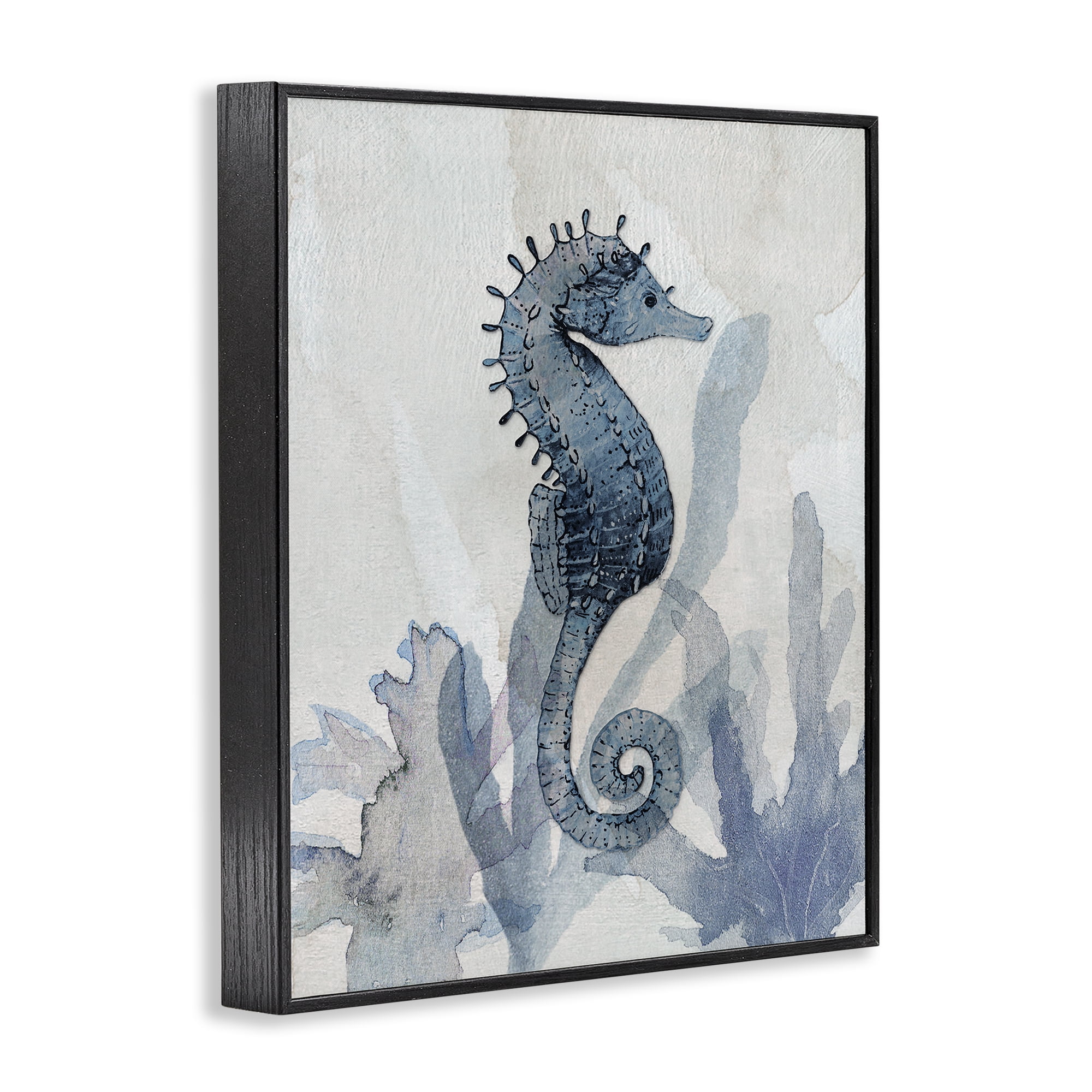Stupell Industries Seahorse & Seaweed Impressions Black Framed Giclee Art, design by Susan Jill
