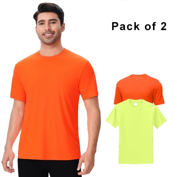 High Visibility Safety T-Shirt for Men, Lightweight 5.1oz Hi Vis work Tee 100% Polyester, Breathable Safety Shirts Neon Orange and Green, Size XL Pack 2