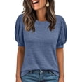 thumbnail image 3 of Women'S Tops Sweater Long Tunic Dressy Casual Blouses Business Cute Trendy Short Sleeve Shirt Blue M, 3 of 9