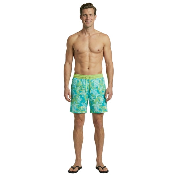 Birdie Bound Men's Printed Swimming Turtles Swim Trunks, Sizes S-3XL