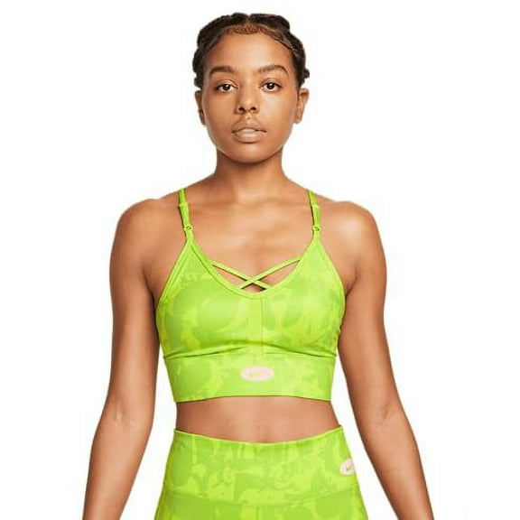 Nike Women's Indy Icon Clash Light-Support Padded Printed Sports Bra (Atomic Green) Size Small