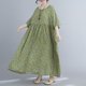 thumbnail image 4 of Vestido vintage de lino de algodón para mujer, estampado floral, cuello redondo, media manga Irfora Verde, 4 of 7