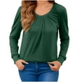 thumbnail image 5 of FNFYFH Womens Long Sleeve Shirt Comfort Pleated Front Crewneck T-Shirt Loose Fit Tunic Tops Basic Tee, 5 of 5