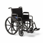 Medline Durable Steel Wheelchair with Flip-Back Desk-Length Arms, Swing Away Footrests, 18-Inch Wide Seat, 300-Ib weight capacity, Black