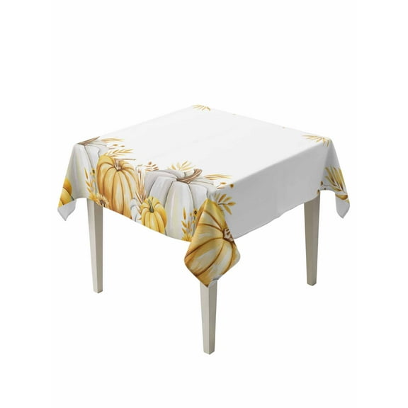 Square Tablecloth 54 x 54 Inches Fall Thanksgiving Yellow Pumpkins Leaves Waterproof & Stain Resistance Table Cloth Decorative Fabric Table Cover for Dinning/Party/Buffet/Banquet