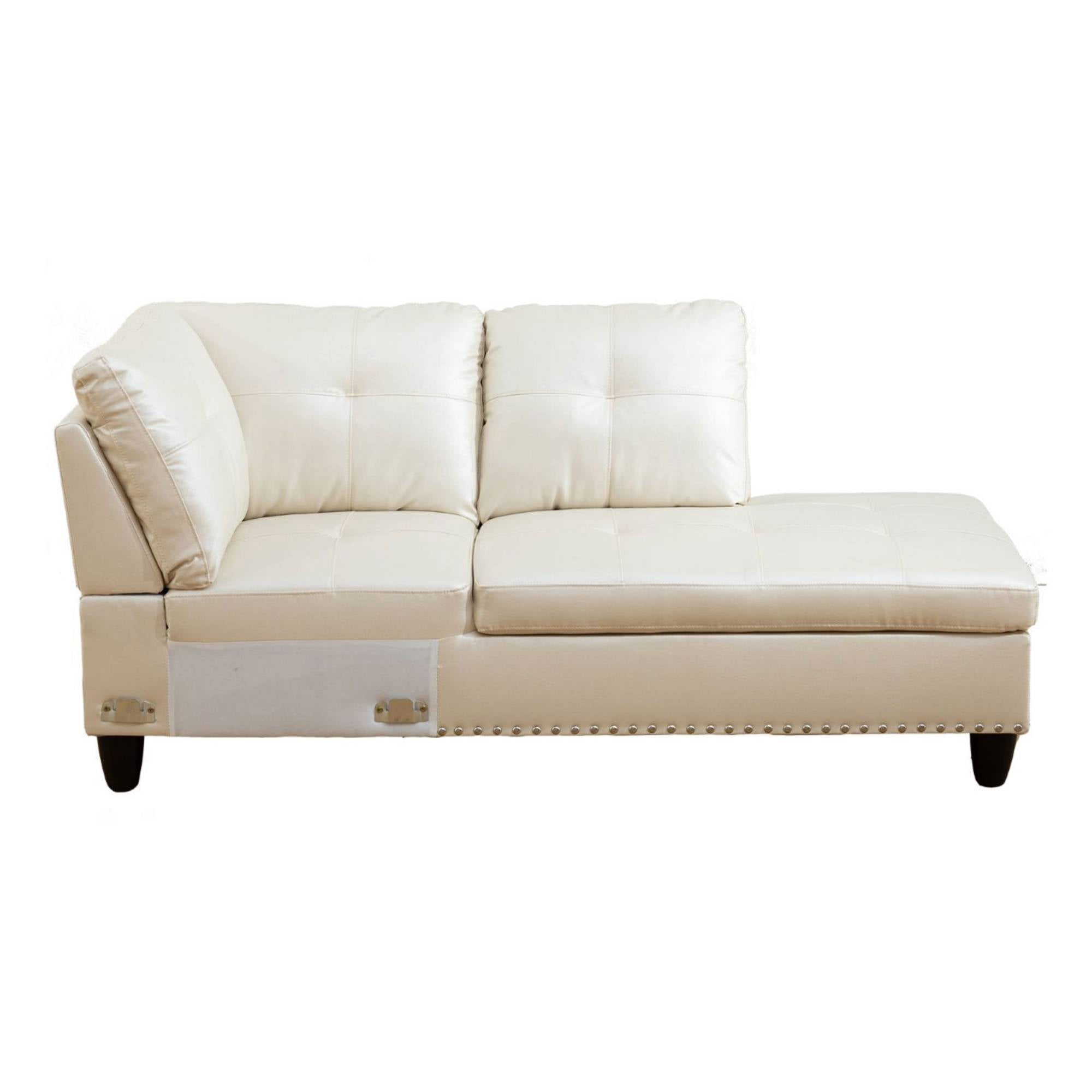 Modern L-Shaped Sectional Sofa Set with Left Chaise & Ottoman - Faux Leather Tufted Modular Couch for Living Room, White