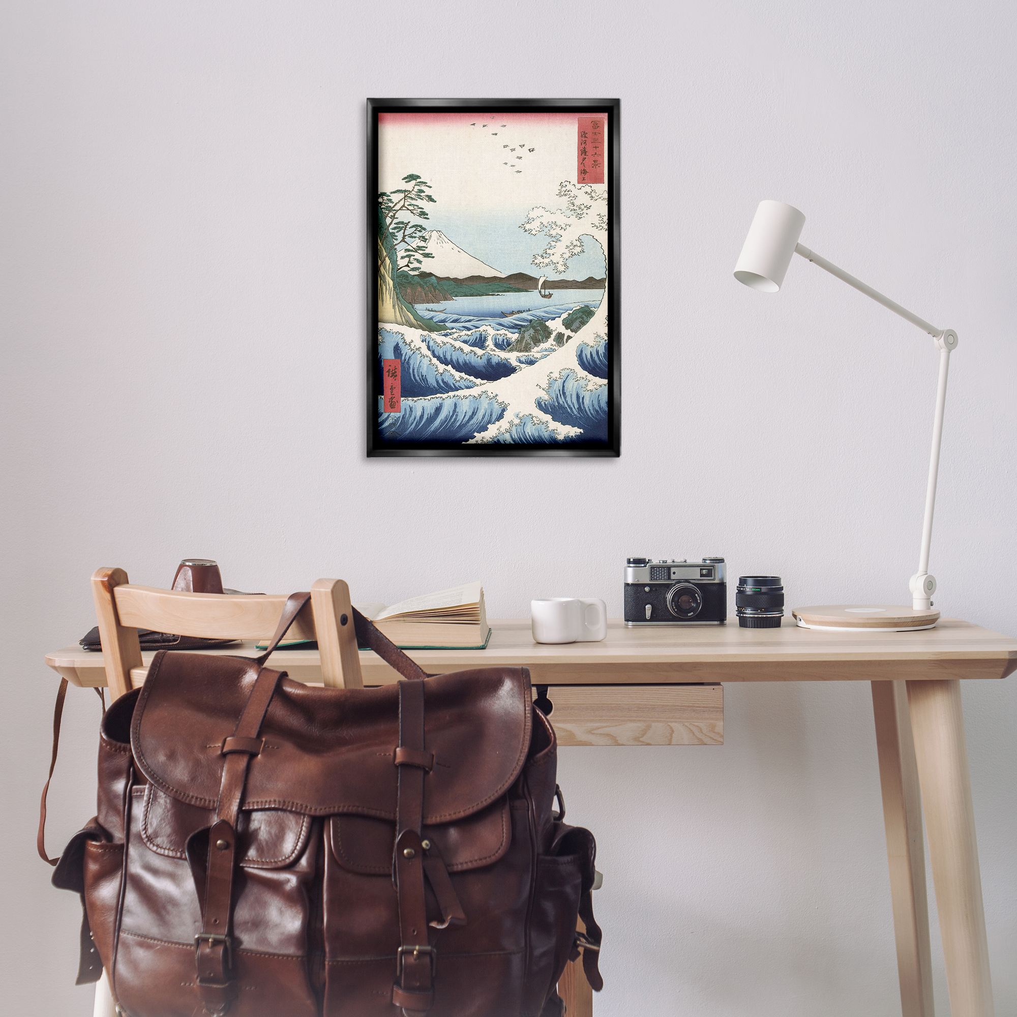 Stupell Industries Classical Japanese Wave Landscape & Nature Painting Black Floater Framed Canvas Art Print Wall Art, 21 x 31