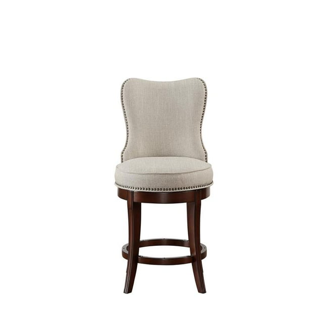 Home Fare Nailhead Trim Upholstered 24" Swivel Barstool in Natural Beige