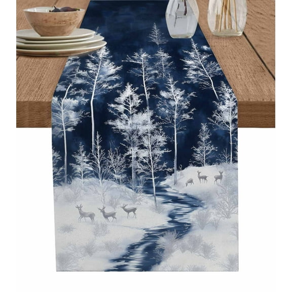 Ldtrchee Navy Blue Christmas Tree Table Runner 108 Inches, Xmas Snowflake Bed Runner Dresser Scarves Tabletop for Indoor Outdoor Parties/Ceremony/Banquet, 13"x 108"
