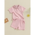 thumbnail image 3 of FEORJGP Toddlers Baby Summer Outfit Infant Boys Girls Short Sleeve T-shirt Turn-down Collar Shirt Button Tops with Elastic Shorts Newborn Solid 2-piece Clothes Set Loose Casual Daily, 3 of 9
