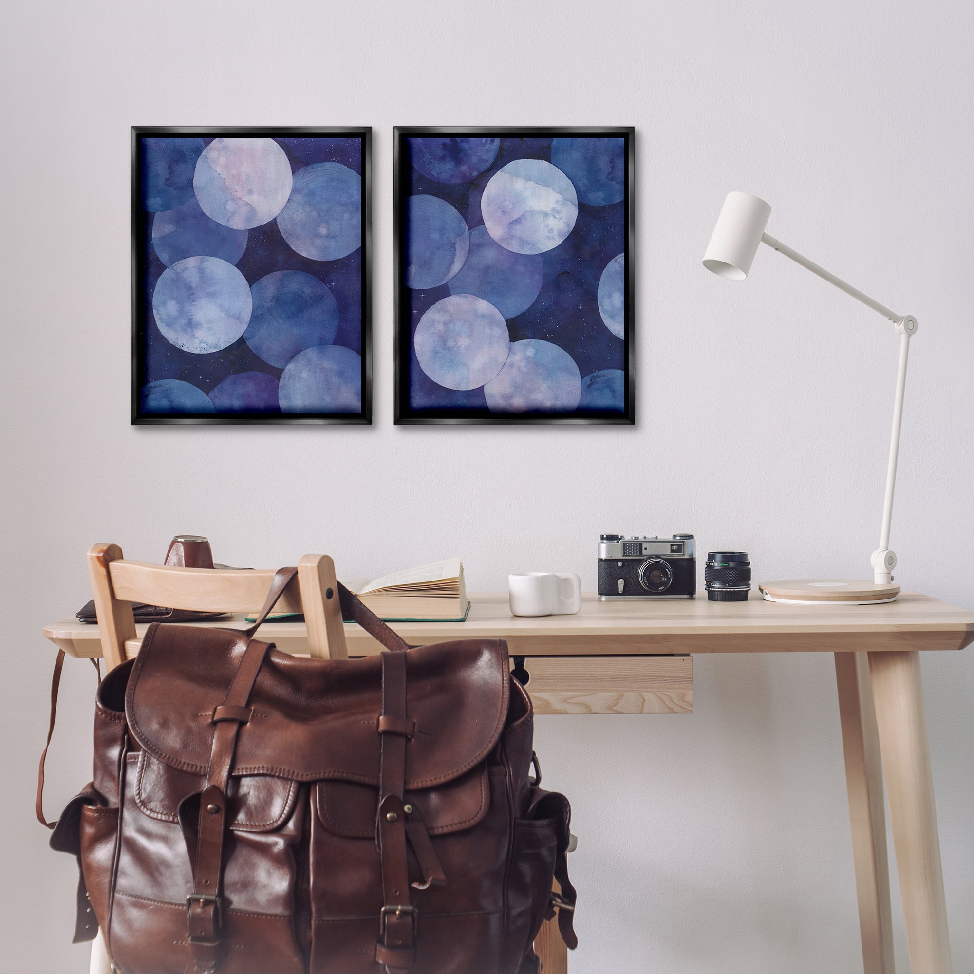 Stupell Industries Abstract Blue Purple Circle Bubbles Abstract Painting Black Floater Framed Canvas Art Print Wall Art, 17 x 21, Set of 2