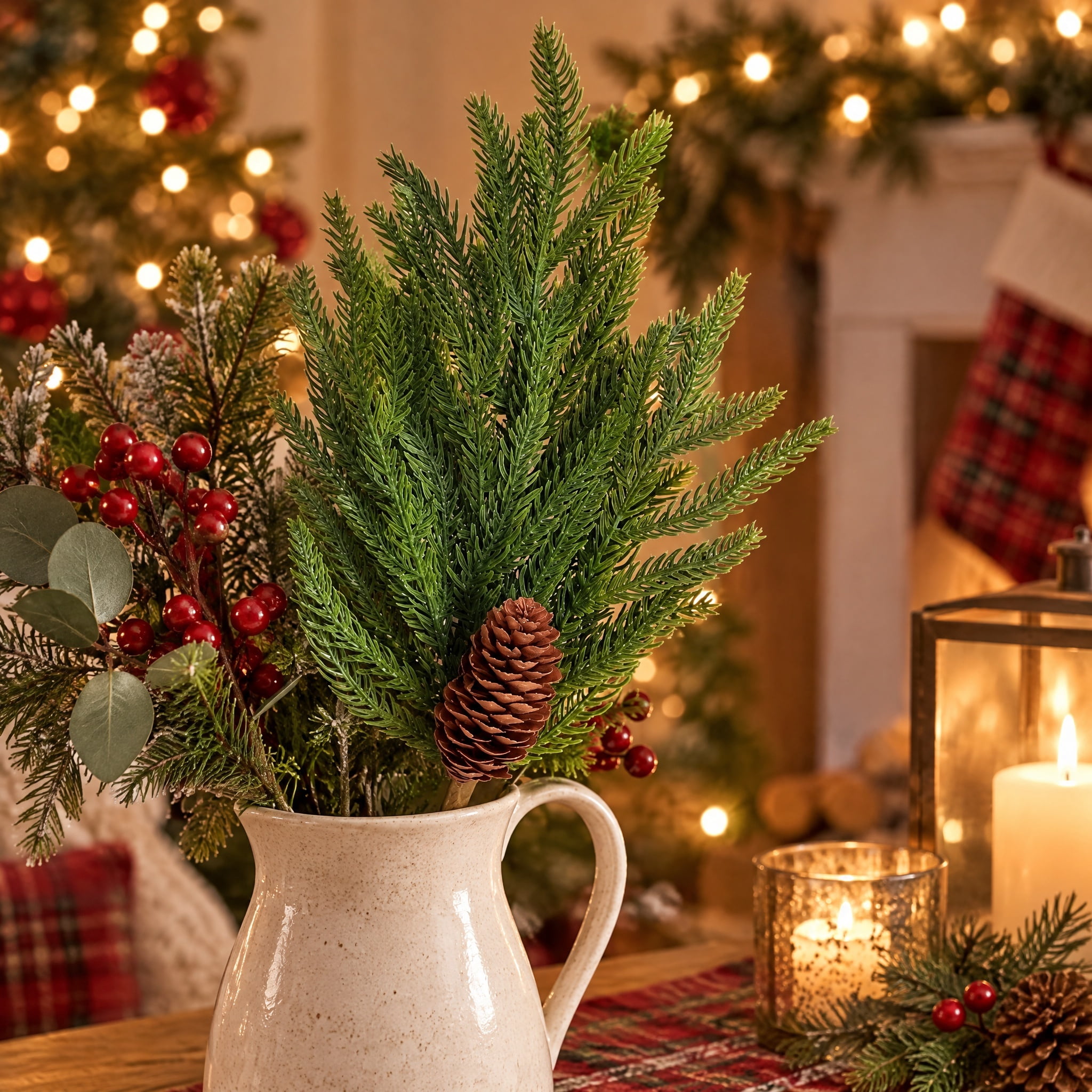 Green and Brown Pine Branch Decorative Christmas Pick, 15", by Holiday Time