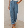 thumbnail image 5 of Pantalones de pana de color liso para mujer, pantalón informal, holgado, de cintura alta y pierna ancha, para otoño e invierno, 5 of 5