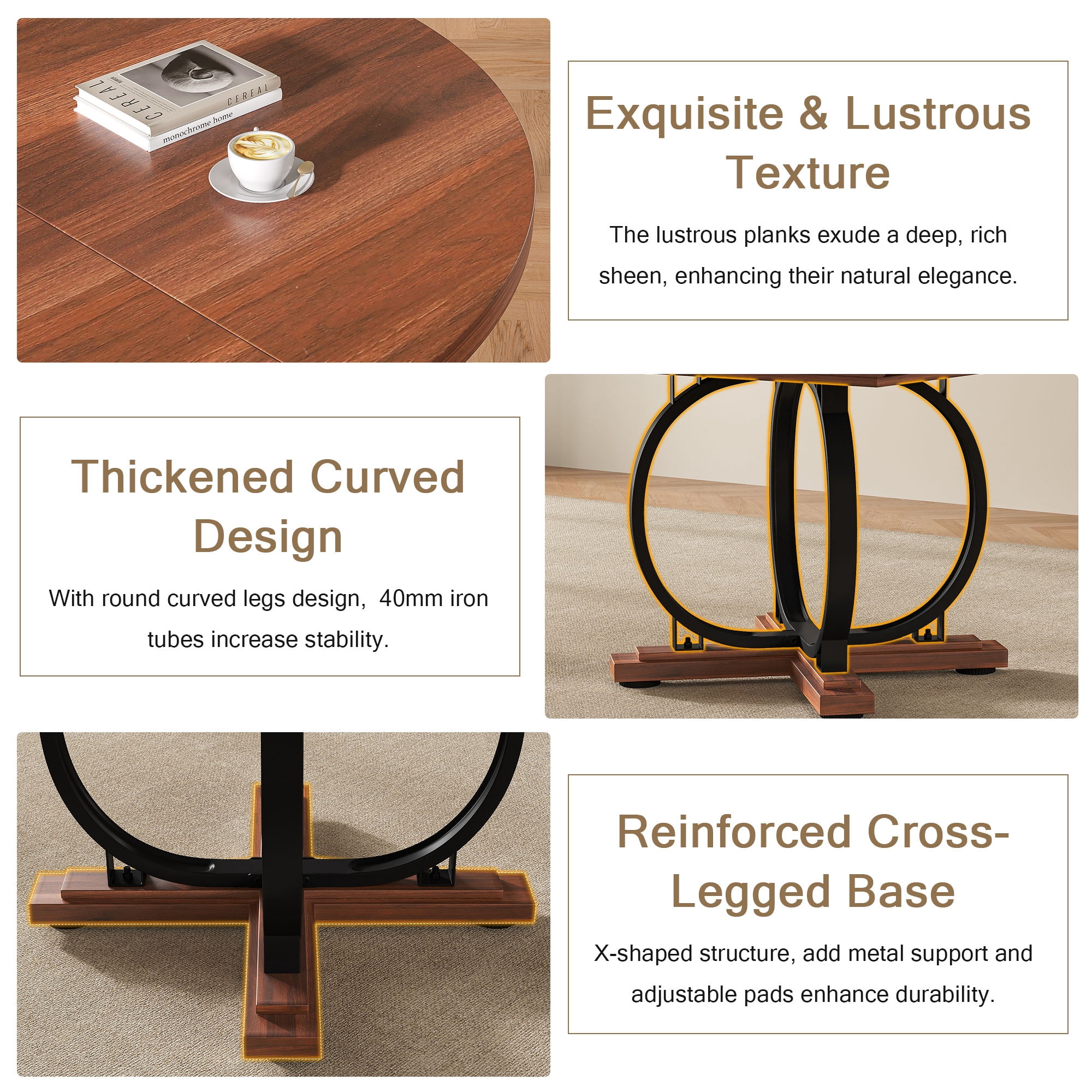 Einhomn 59”Extendable Round Dining Table for 4-8 ,Dining Room Table with X-Shaped Heavy Duty Metal Base,Thickened MDF Board,Modern Kitchen Dining Table,Space Saving,Walnut