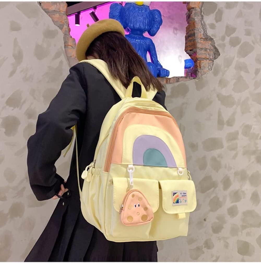 Danceemangoos Rainbow Backpack with Purse for School Cute Cartoon Preppy Backpack Teen Girls Book Bags Back to School Supplies (White)