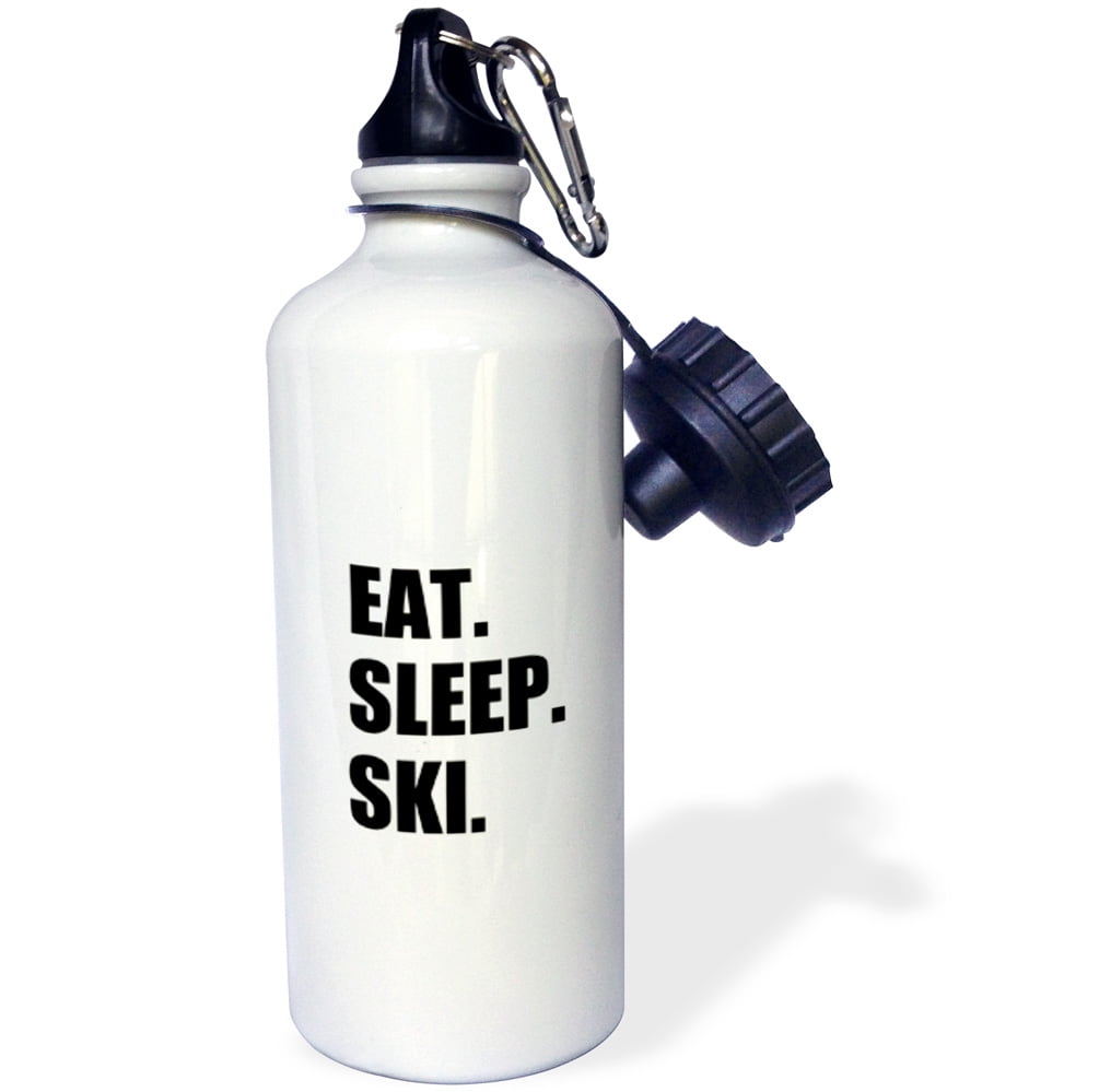 3dRose Eat Sleep Ski skiing enthusiast passionate skier sport black text, Sports Water Bottle, 21oz by 3dRose