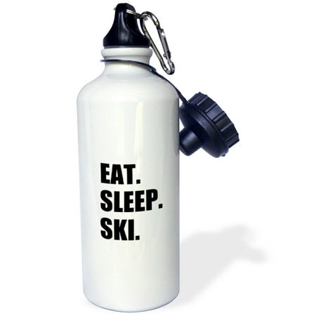 3dRose Eat Sleep Ski - skiing enthusiast passionate skier - sport black text, Sports Water Bottle,